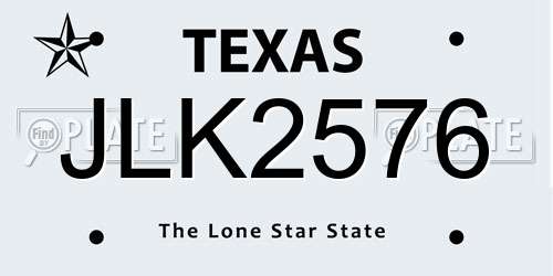 JLK2576 Texas License Plate