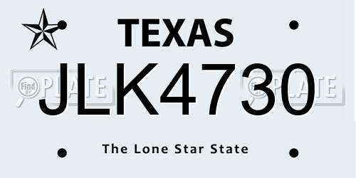 JLK4730 Texas License Plate