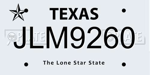 JLM9260 Texas License Plate