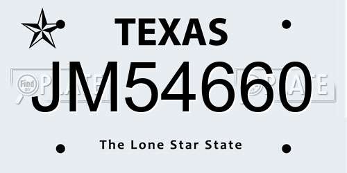 JM54660 Texas License Plate