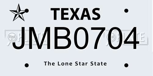 JMB0704 Texas License Plate