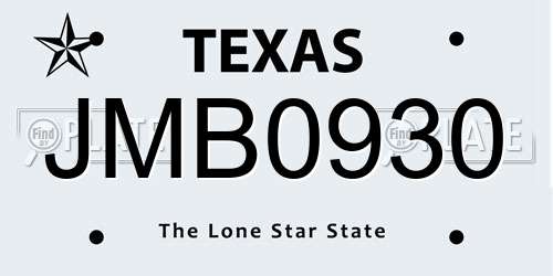 JMB0930 Texas License Plate