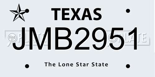 JMB2951 Texas License Plate