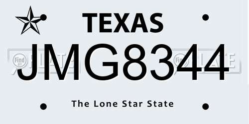 JMG8344 Texas License Plate