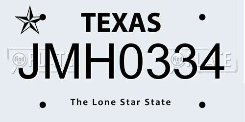 JMH0334 Texas License Plate