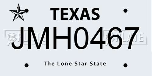 JMH0467 Texas License Plate