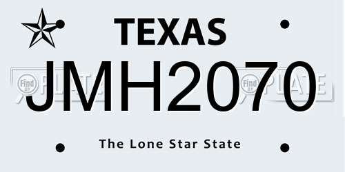 JMH2070 Texas License Plate