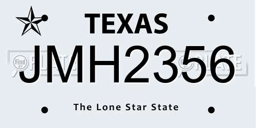 JMH2356 Texas License Plate