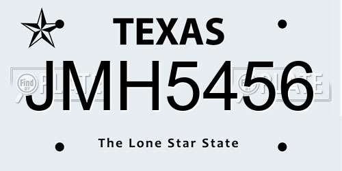 JMH5456 Texas License Plate
