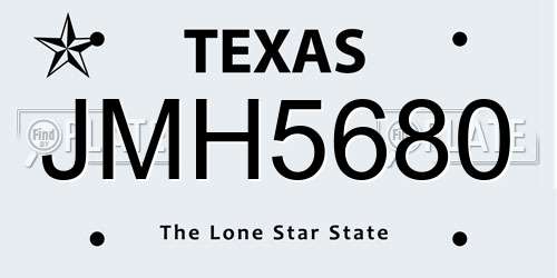 JMH5680 Texas License Plate