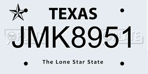 JMK8951 Texas License Plate