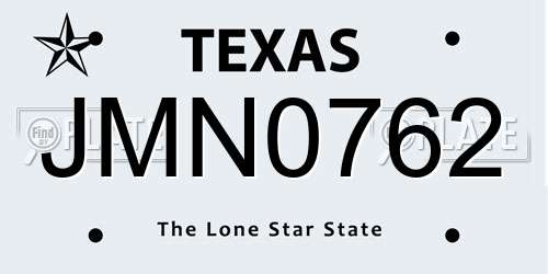 JMN0762 Texas License Plate