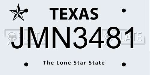 JMN3481 Texas License Plate