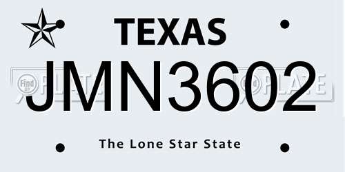 JMN3602 Texas License Plate