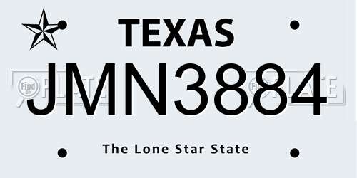 JMN3884 Texas License Plate