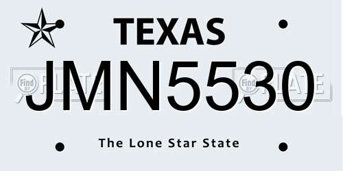 JMN5530 Texas License Plate