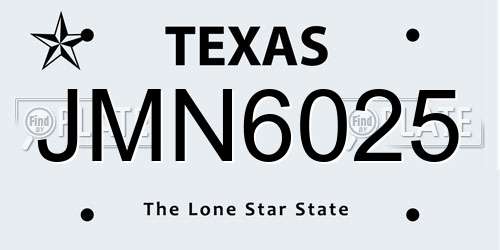 JMN6025 Texas License Plate