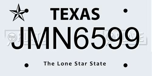 JMN6599 Texas License Plate