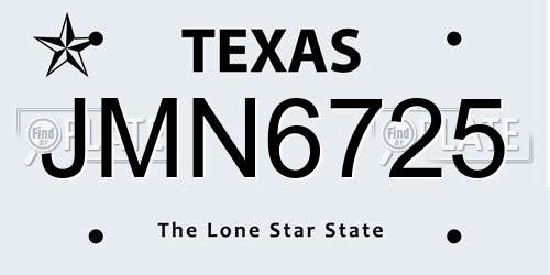 JMN6725 Texas License Plate