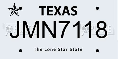JMN7118 Texas License Plate