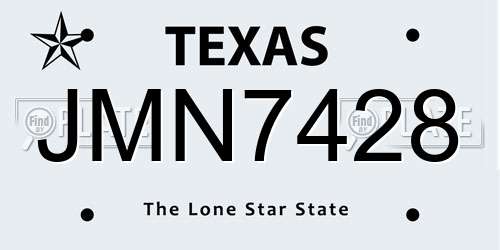 JMN7428 Texas License Plate