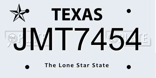 JMT7454 Texas License Plate
