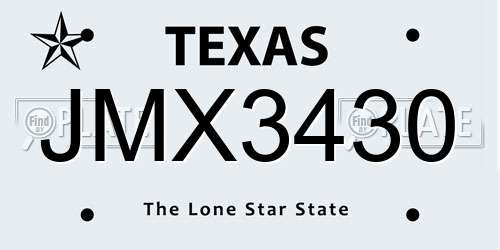 JMX3430 Texas License Plate