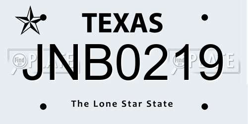 JNB0219 Texas License Plate