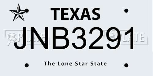 JNB3291 Texas License Plate
