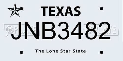JNB3482 Texas License Plate