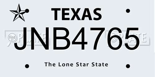 JNB4765 Texas License Plate