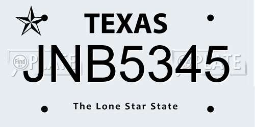 JNB5345 Texas License Plate