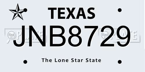 JNB8729 Texas License Plate