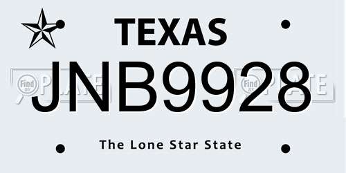 JNB9928 Texas License Plate