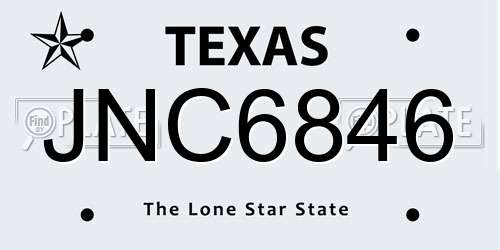 JNC6846 Texas License Plate