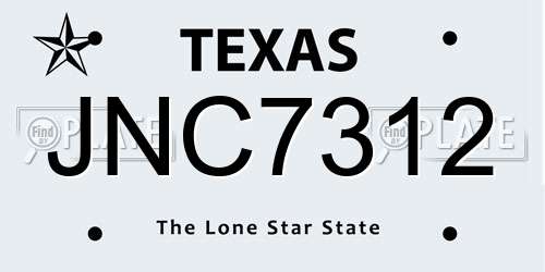 JNC7312 Texas License Plate