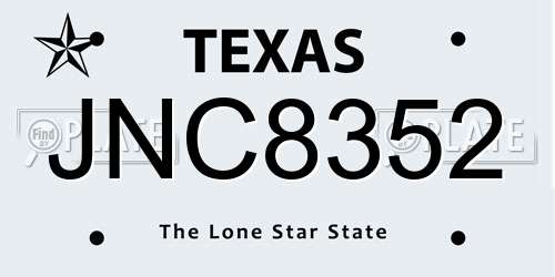JNC8352 Texas License Plate