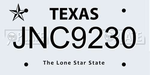 JNC9230 Texas License Plate