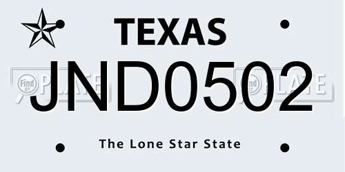 JND0502 Texas License Plate