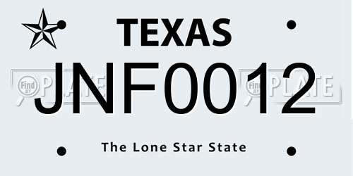JNF0012 Texas License Plate