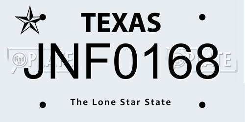 JNF0168 Texas License Plate