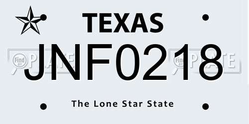 JNF0218 Texas License Plate