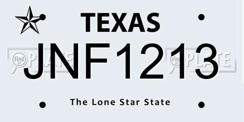 JNF1213 Texas License Plate