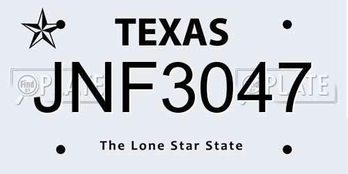 JNF3047 Texas License Plate