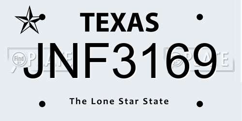 JNF3169 Texas License Plate