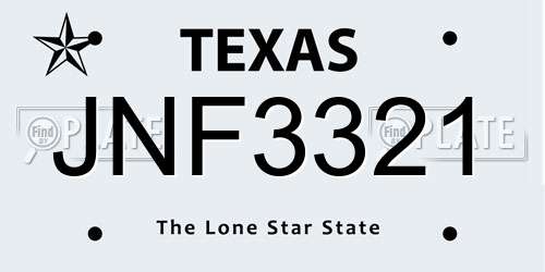 JNF3321 Texas License Plate
