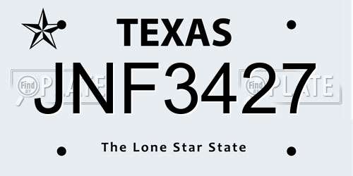 JNF3427 Texas License Plate