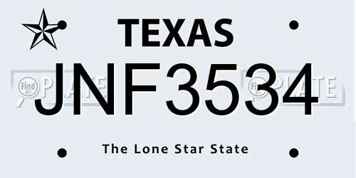 JNF3534 Texas License Plate