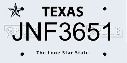 JNF3651 Texas License Plate
