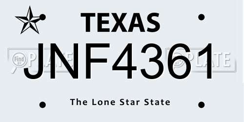 JNF4361 Texas License Plate